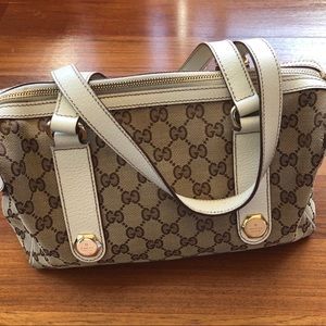 Gucci white leather and canvas handbag